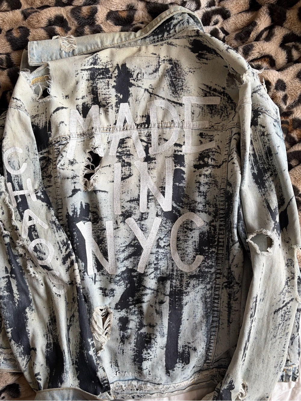 Hand-Painted Distressed Denim Jacket - Black & White